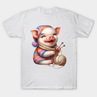 Pig Knitting A Sweater T-Shirt
